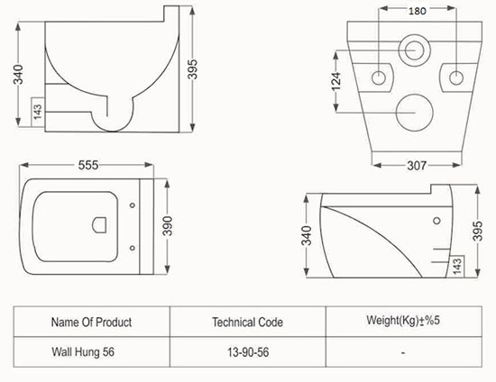 ابعاد توالت فرنگی وال هنگ مدل کاتیا